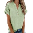 thumbnail image 1 of Uootdi Womens Tops Short Sleeve V Neck Button Placket Eyelet Texture Loose Fit Beach Stroll Summer Outings Lightweight Tees Gift, 1 of 8