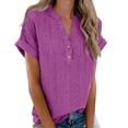 thumbnail image 1 of Uootdi Womens Tops Short Sleeve V Neck Button Placket Eyelet Texture Loose Fit Beach Stroll Summer Outings Lightweight Tees Gift, 1 of 8