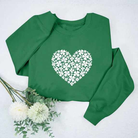 Uootdi Womens Tops St. Patrick's Day Long Sleeve Crewneck Graphic Print Festival Outings Weekend Getaways Cozy Sweatshirts Gift