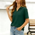 thumbnail image 1 of Uootdi Womens Tops Turn Down Collar Blouses Solid Color V Neck Short Sleeve Shirts Relaxed Fit Casual Everyday Tops Gift, 1 of 5