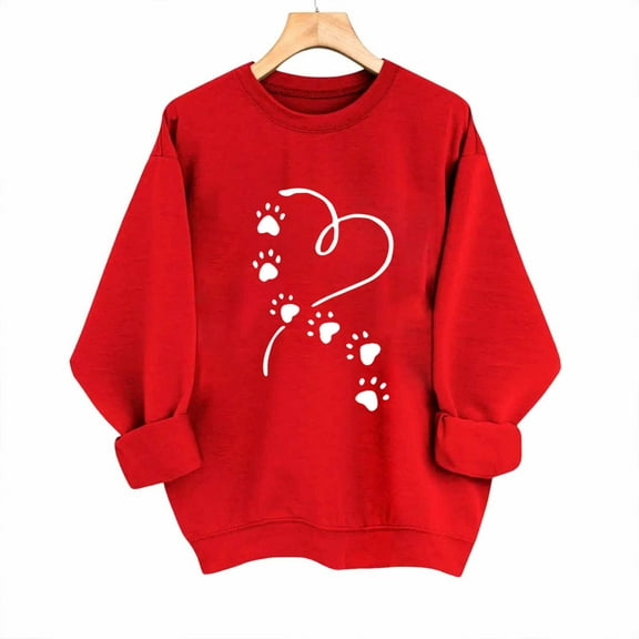 Uootdi Womens Valentine Sweatshirt Love Heart Print Crewneck Pullover Tops Casual Cute Valentines Long Sleeve Sweatshirt Outfit Gift