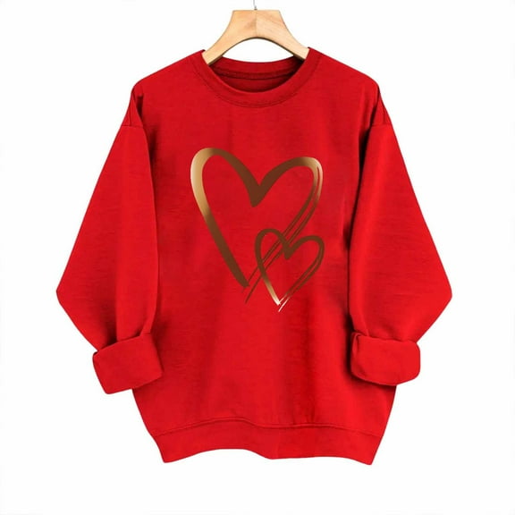 Uootdi Womens Valentine Sweatshirt Love Heart Print Crewneck Pullover Tops Casual Cute Valentines Long Sleeve Sweatshirt Outfit Gift