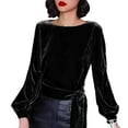 thumbnail image 1 of Uootdi Womens Velvet Tops Long Sleeve Shirts Pullover Tops Business Casual Outfits for Women Elegant Dressy Soft Blouse with Belt Gift, 1 of 6
