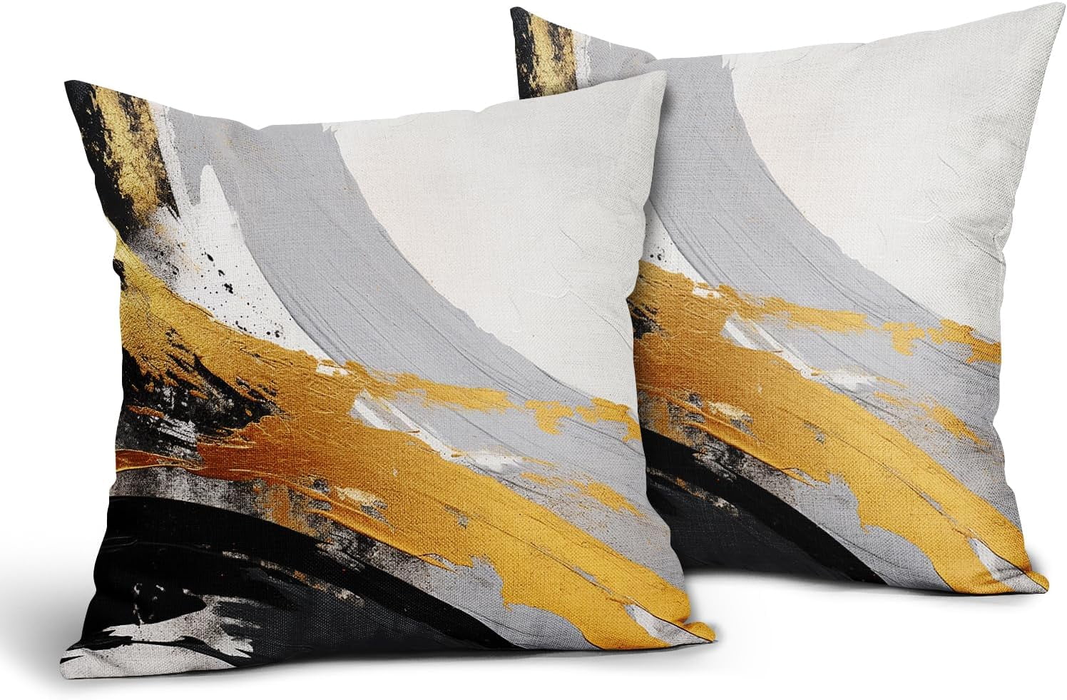 Uorbeay Black Gold Pillow Covers 18x18 Inch Set of 2 Grey Black and White Throw Pillow Covers