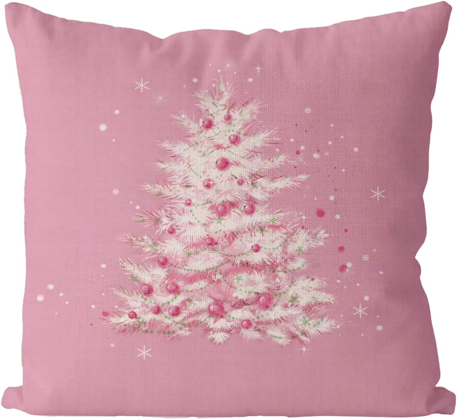 Uorbeay Christmas Pillow Covers 18 x 18 Inch Pink Merry Christmas Tree