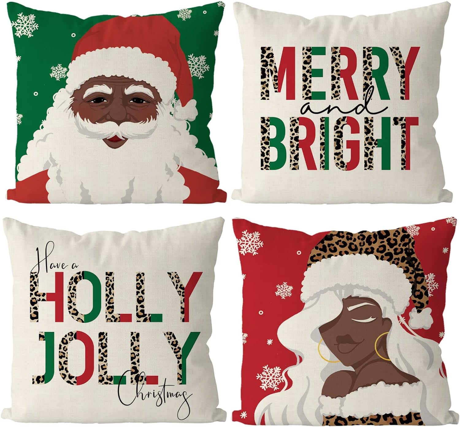 Uorbeay Christmas Pillow Covers 18x18 Inch Holly Jolly Black Santa