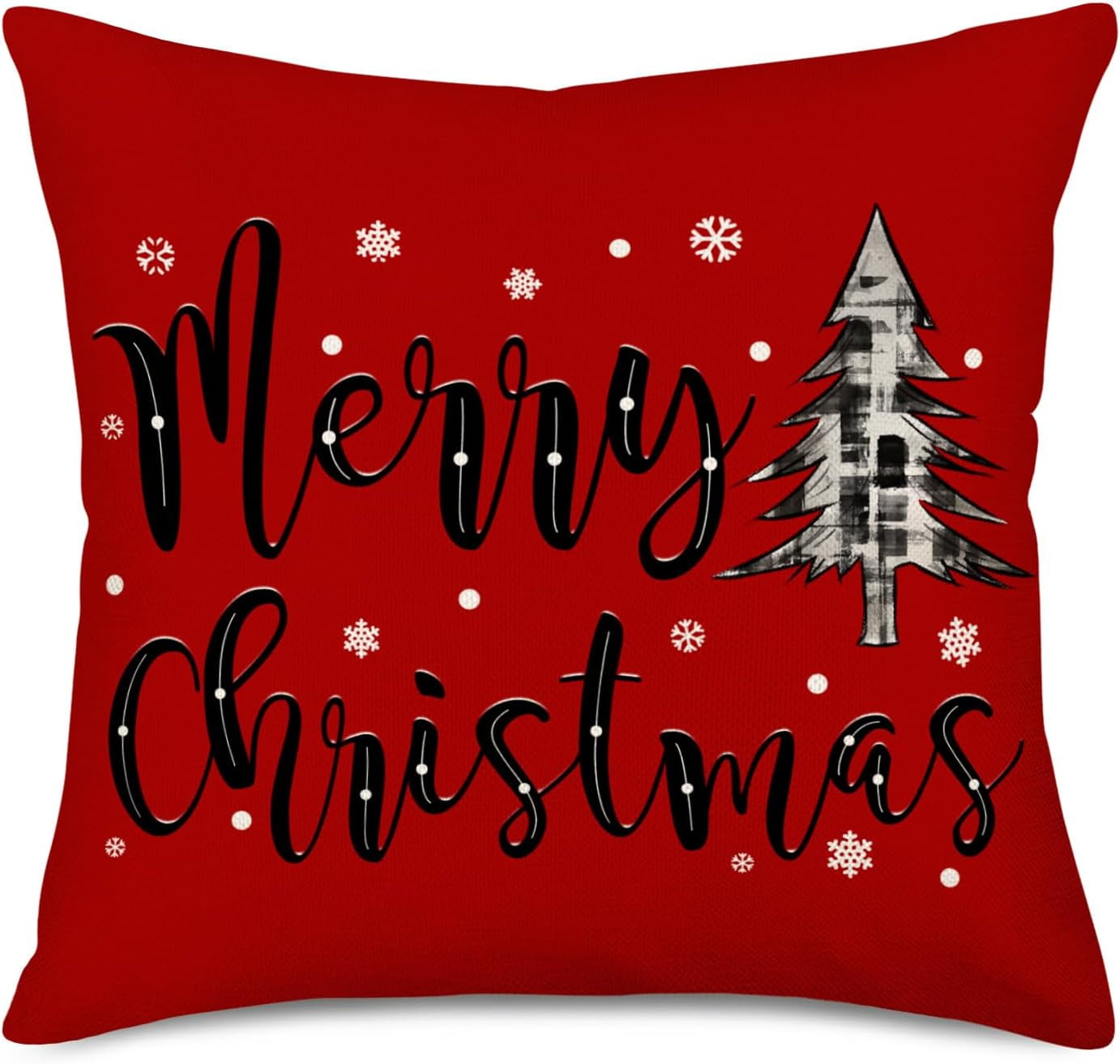 Uorbeay Christmas Tree Decorations Pillow Covers 18x18 Inch Red Black