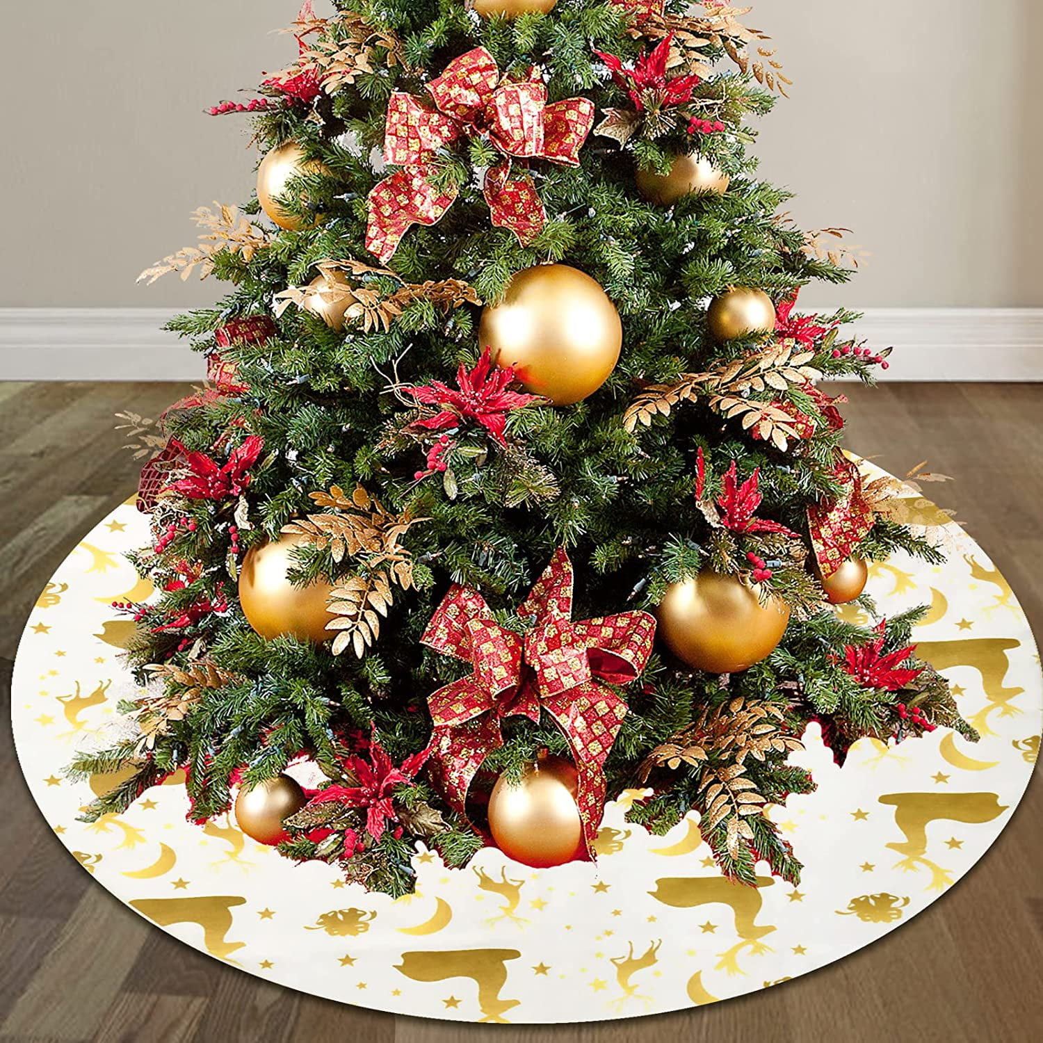 Uorbeay Christmas Tree Skirt 32 Inch Black and White Tree Skirt, Annual