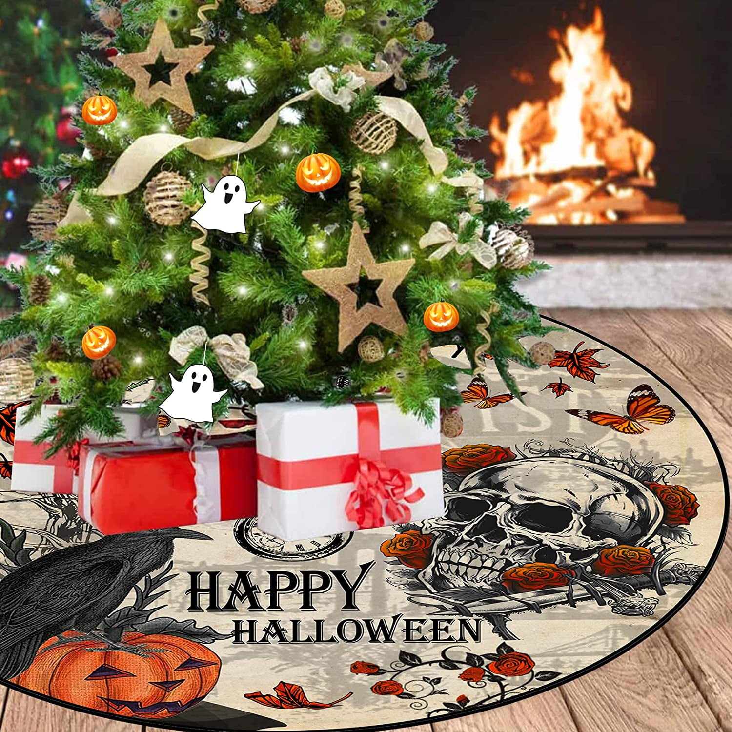 Uorbeay Christmas Tree Skirt 32 Inch Black and White Tree Skirt, Annual