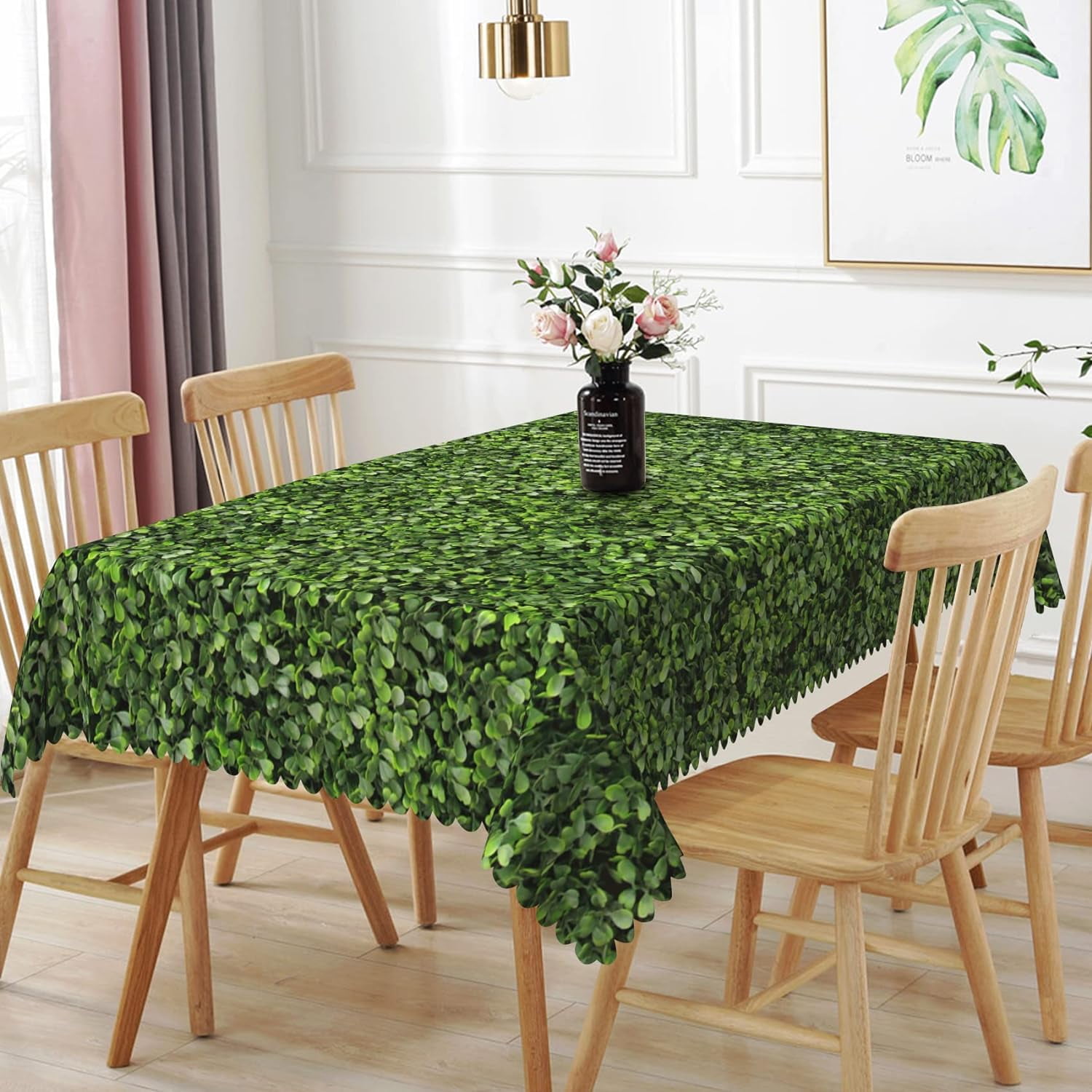 Uorbeay Green Leaves Tablecloth Polyester Greenery Table Cover Stain