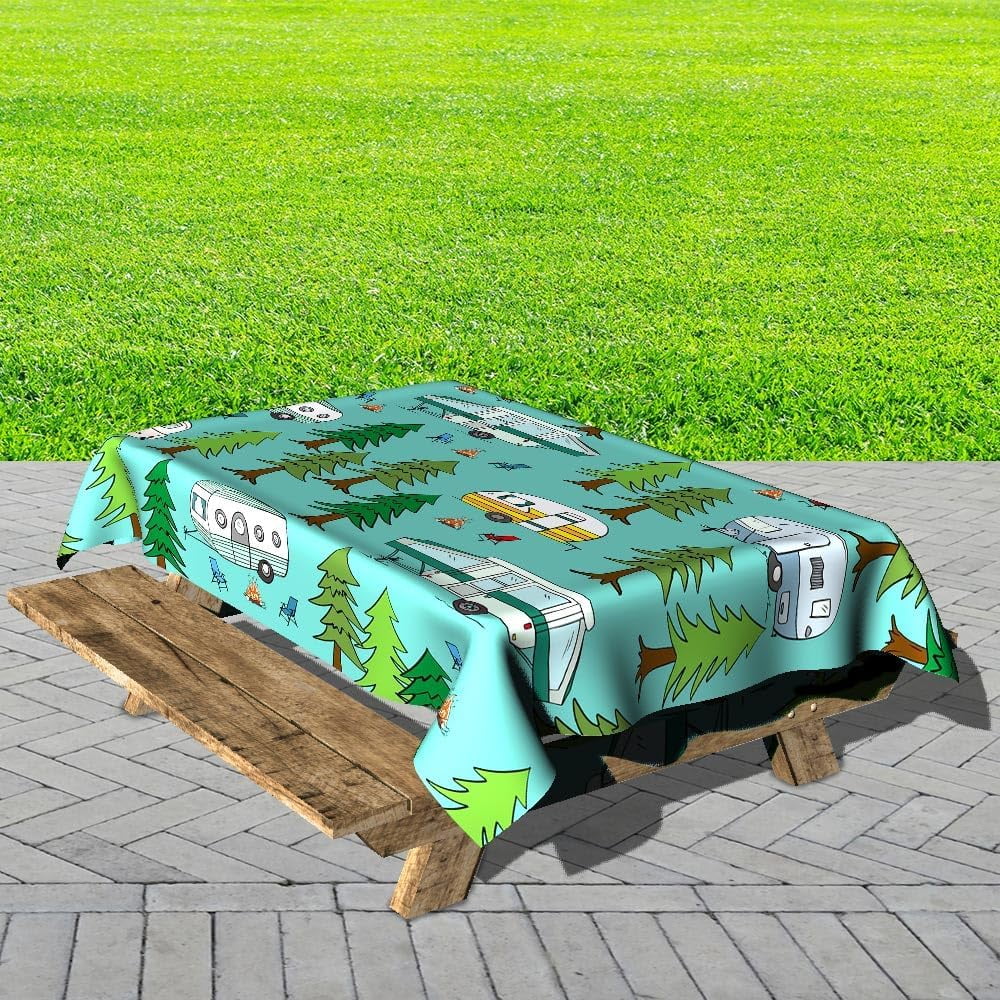 Uorbeay Happy Camper Outdoor Tablecloth, Retro RV Camper Travel