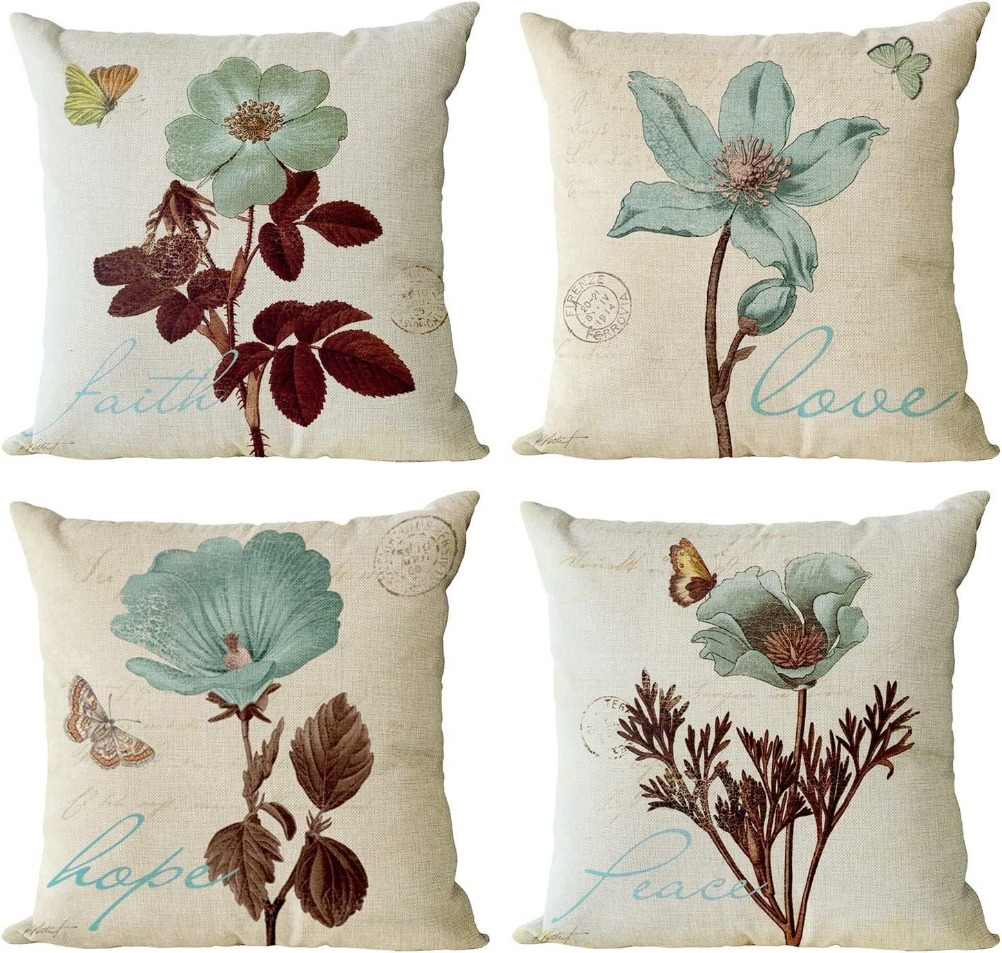 Uorbeay Living Floral Decorative Throw Pillow Covers 24x24 Set of 4