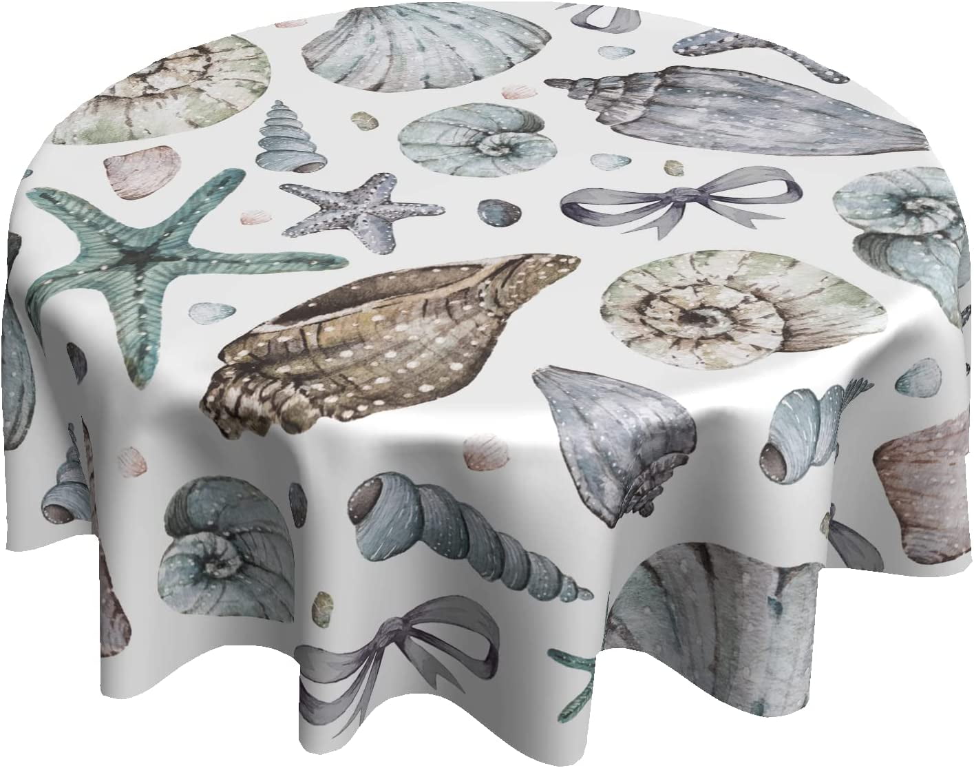 Uorbeay Nautical Coastal Round Tablecloth 60 Inch Summer Starfish