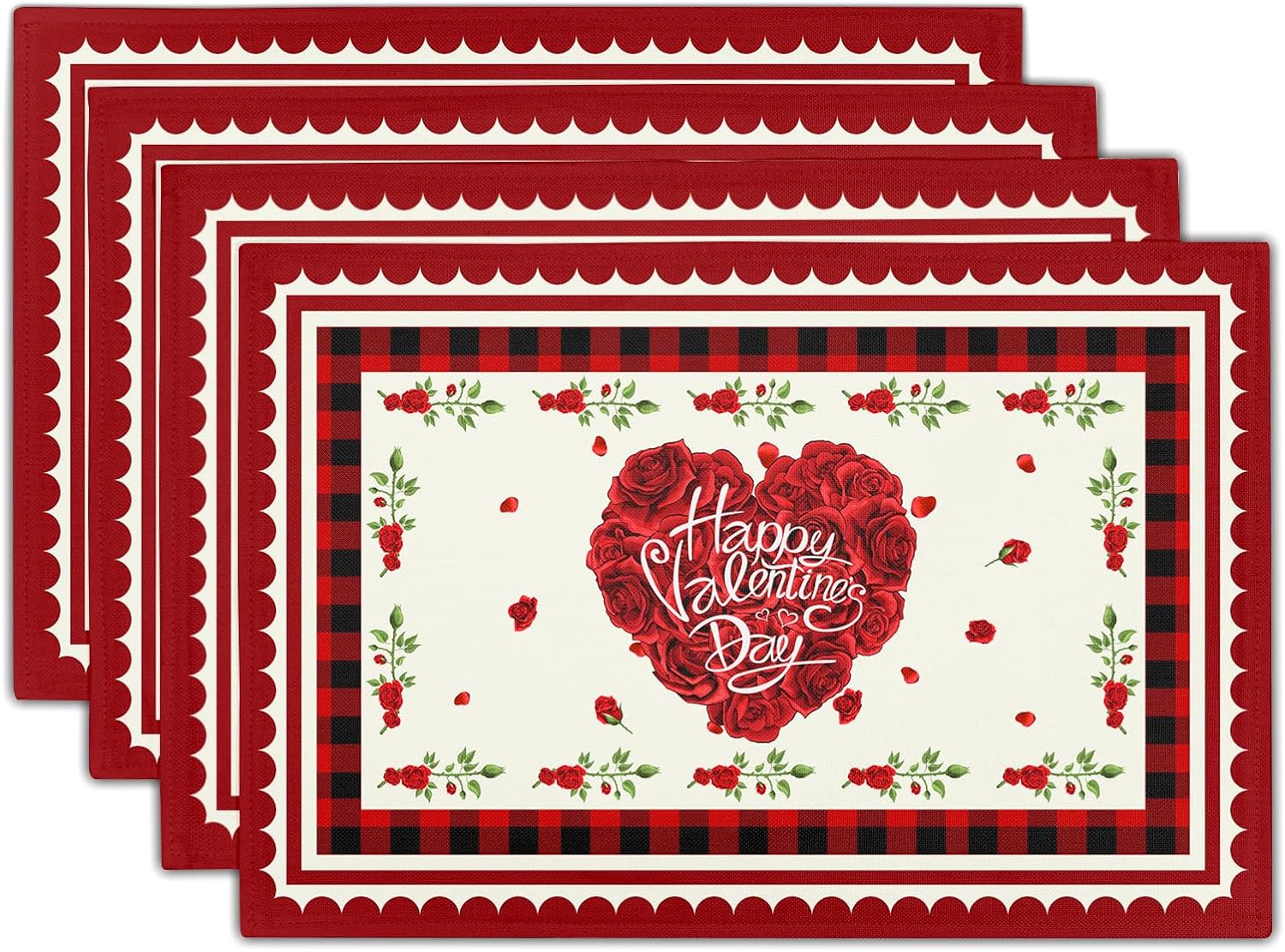 Uorbeay Red Plaid Truck Love Heart Placemats Valentine's Day Placemats