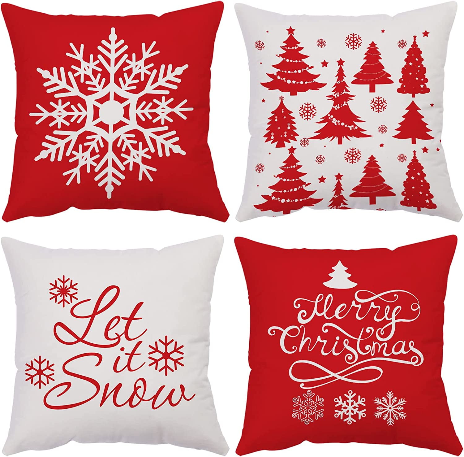 Uorbeay Set of 4 Merry Christmas Decorative Throw Pillow Covers Winter