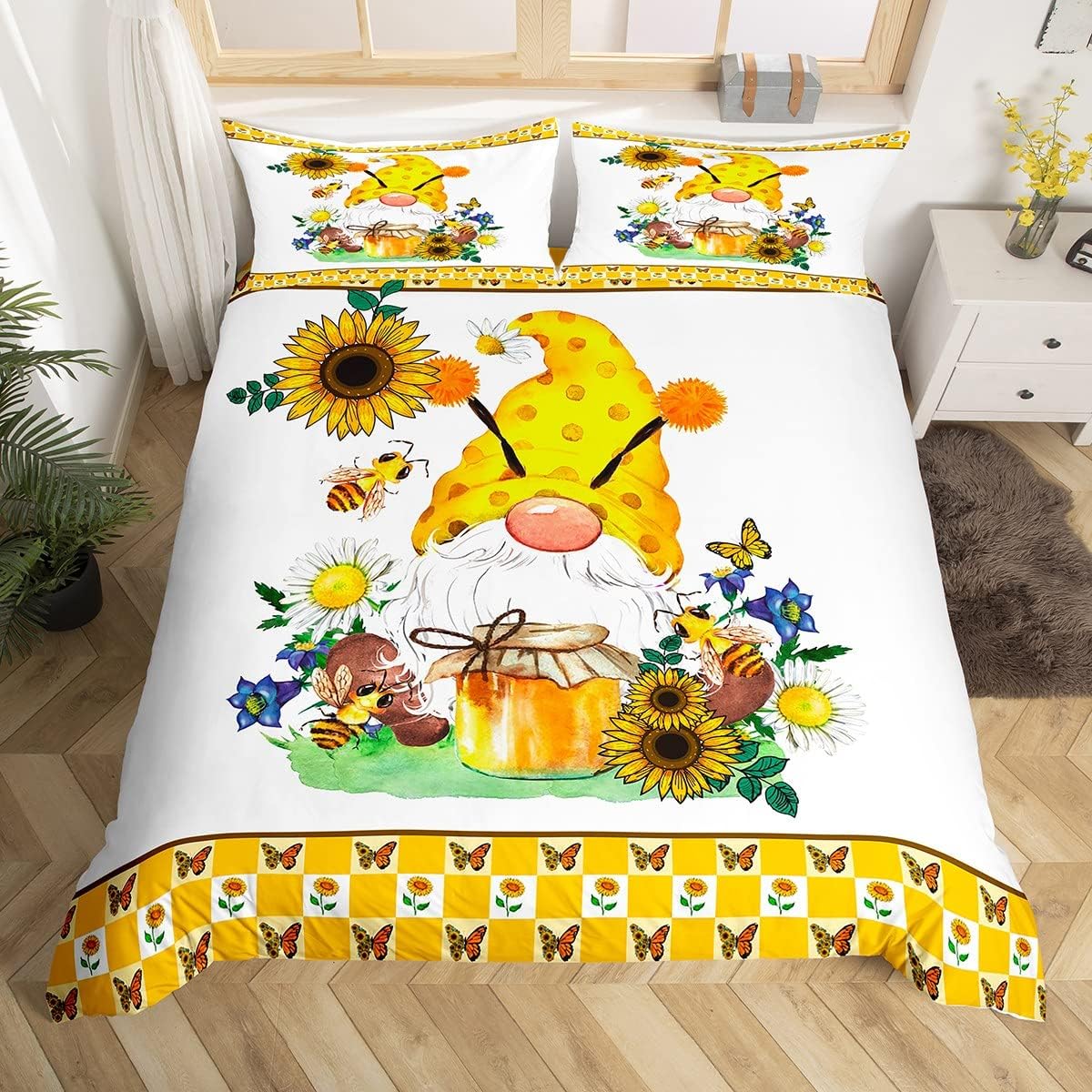 Uorbeay Spring Gnome Duvet Cover King Sweet Honey Bees Truck Loads