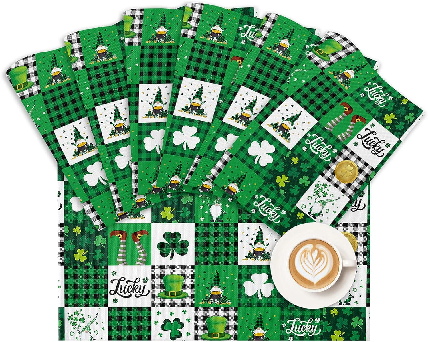 Uorbeay St Patrick's Day Placemats Set of 6,Lucky Shamrock Clover