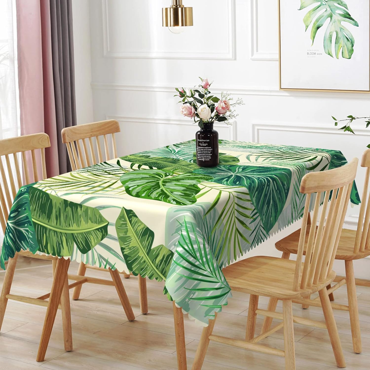 Uorbeay Tropical Palm Leaves Tablecloth Summer Green Leaves Reusable Table Cloth Waterproof