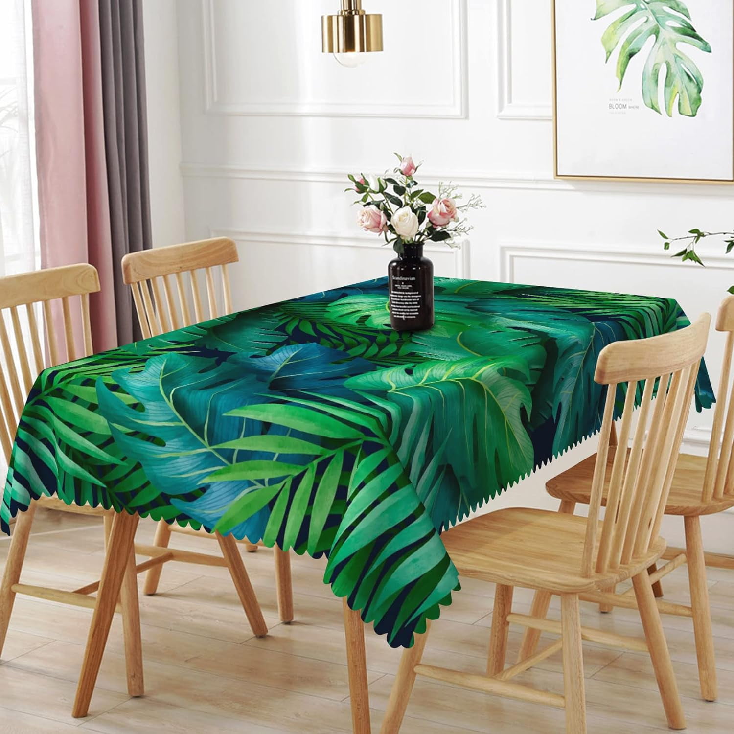 Uorbeay Tropical Plant Flower Table Cloth Vintage Sage Green Gold Palm ...