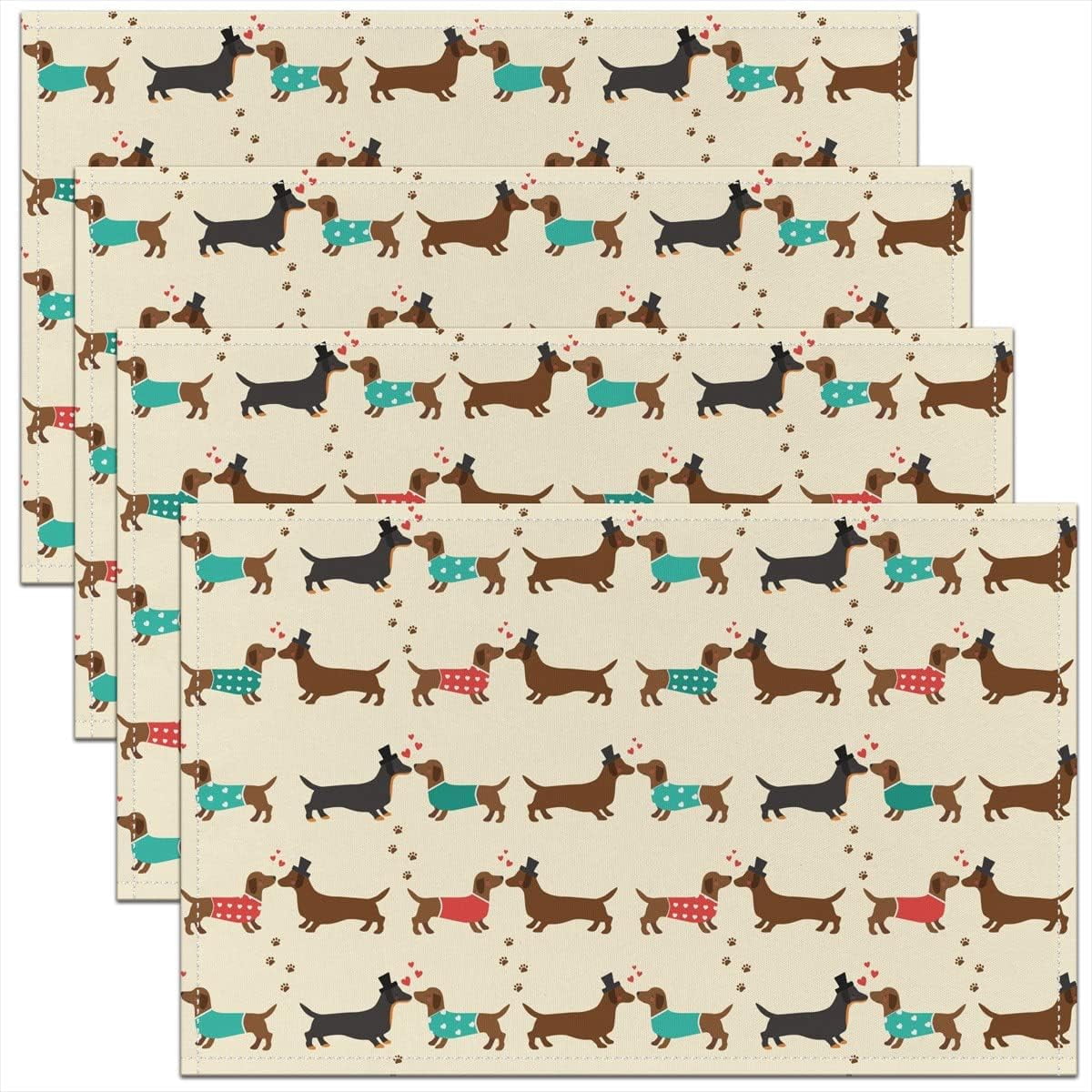 Uorbeay Valentine’s Day Placemats 12x18 Leopard Print Dachshund Place