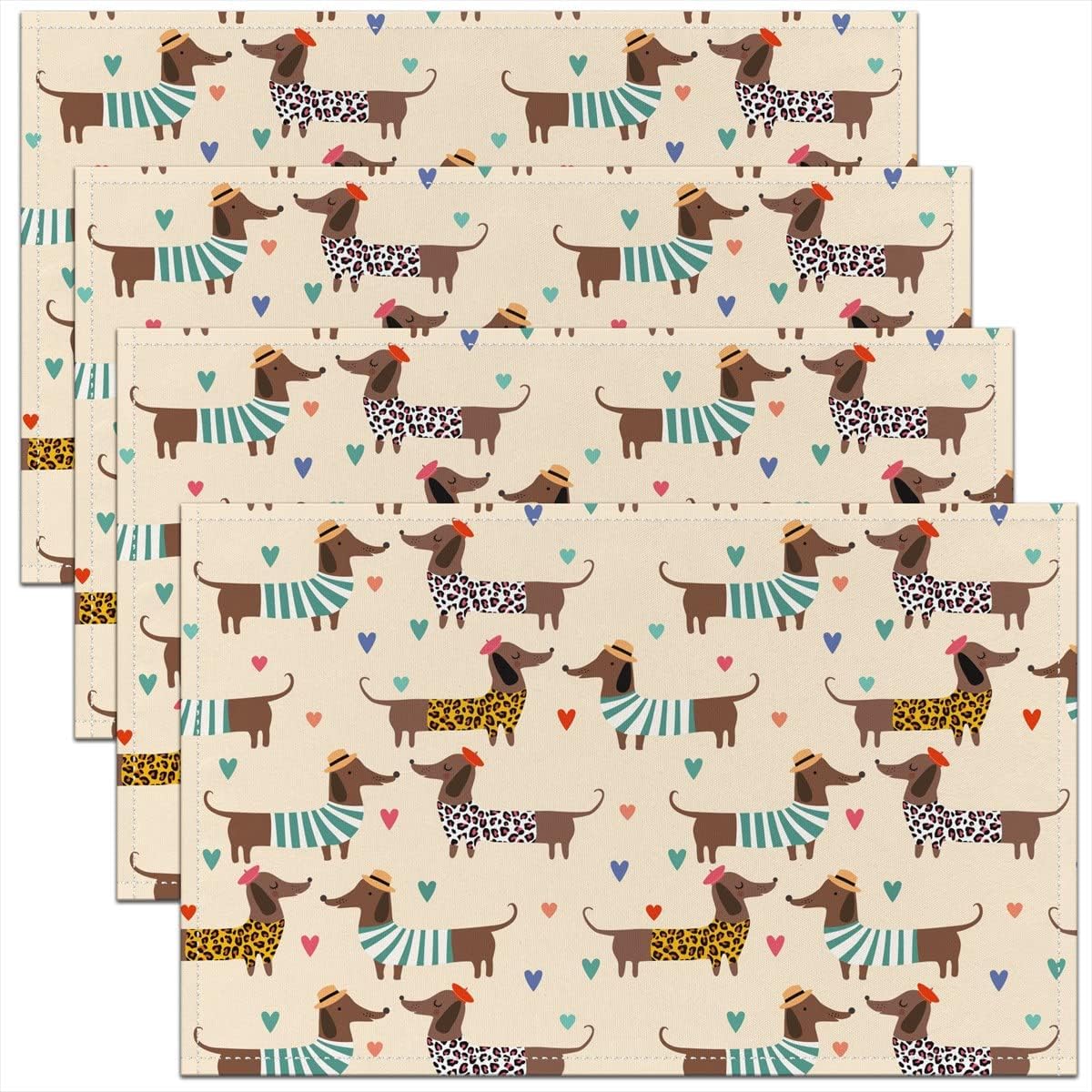 Uorbeay Valentine’s Day Placemats 12x18 Leopard Print Dachshund Place