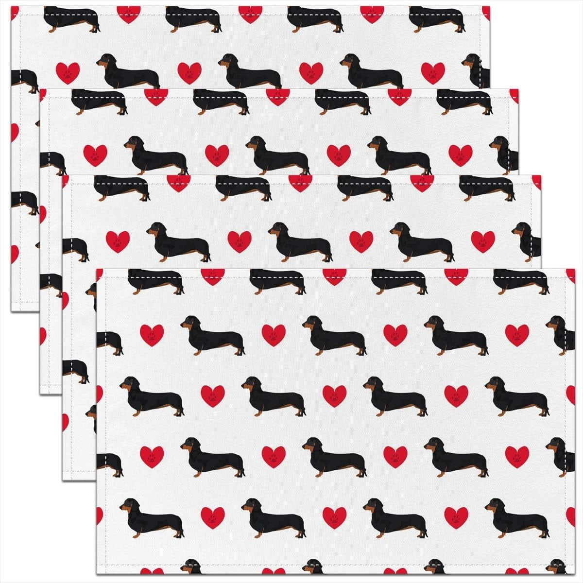 Uorbeay Valentine’s Day Placemats 12x18 Leopard Print Dachshund Place