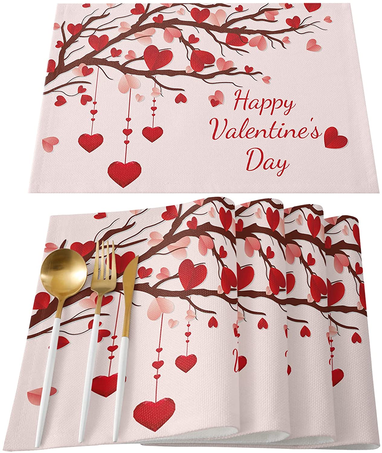 Uorbeay Valentine's Day Placemats Set of 6, Heart Love Tree Placemats