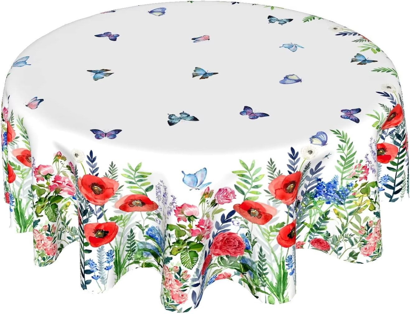 Uorbey Easter Tablecloth Round 60 Inch Spring Floral and Cute Bunny