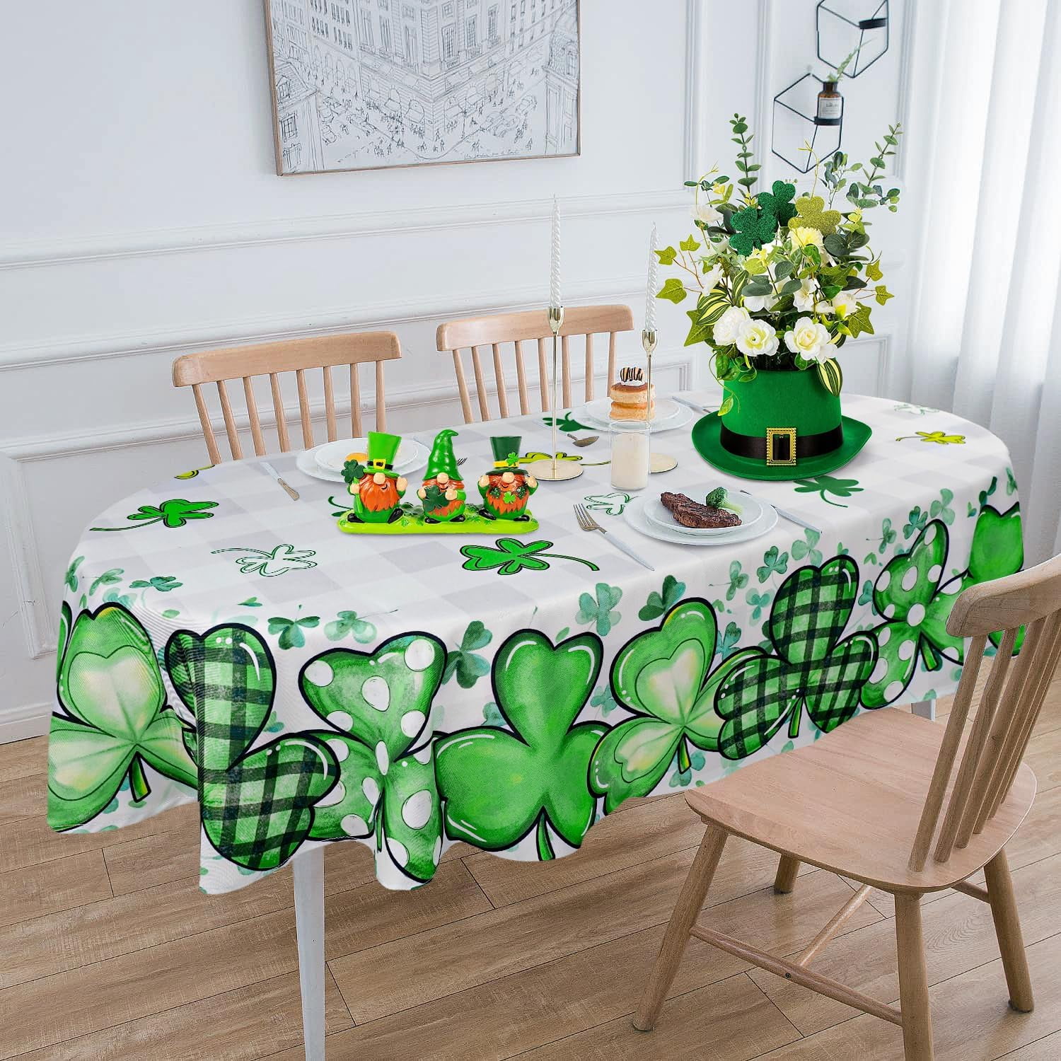 Uorbey St. Patrick's Day Tablecloth Oval 60x86 Inch, Shamrock