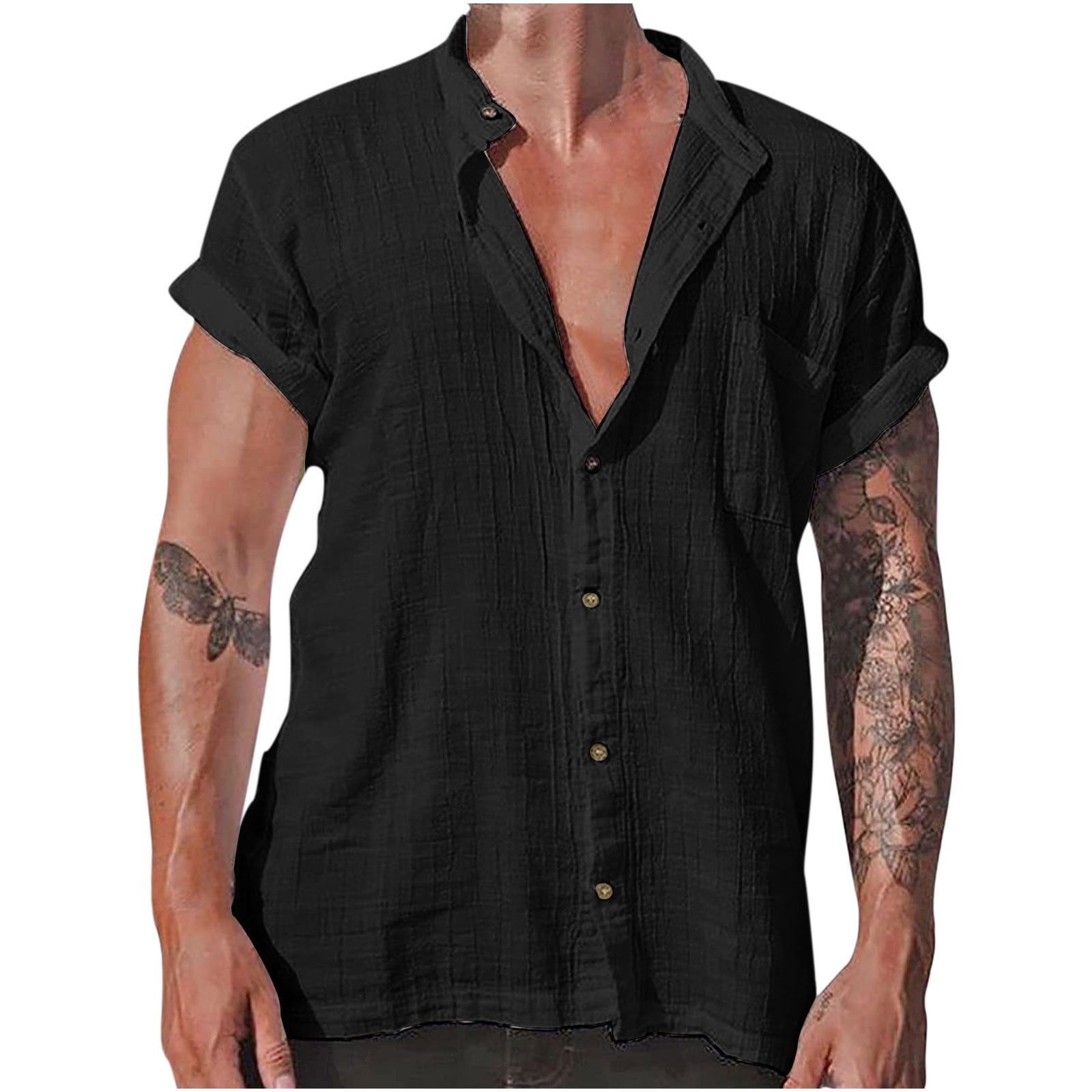 Mens Hemp Short Sleeve Button Up Shirts