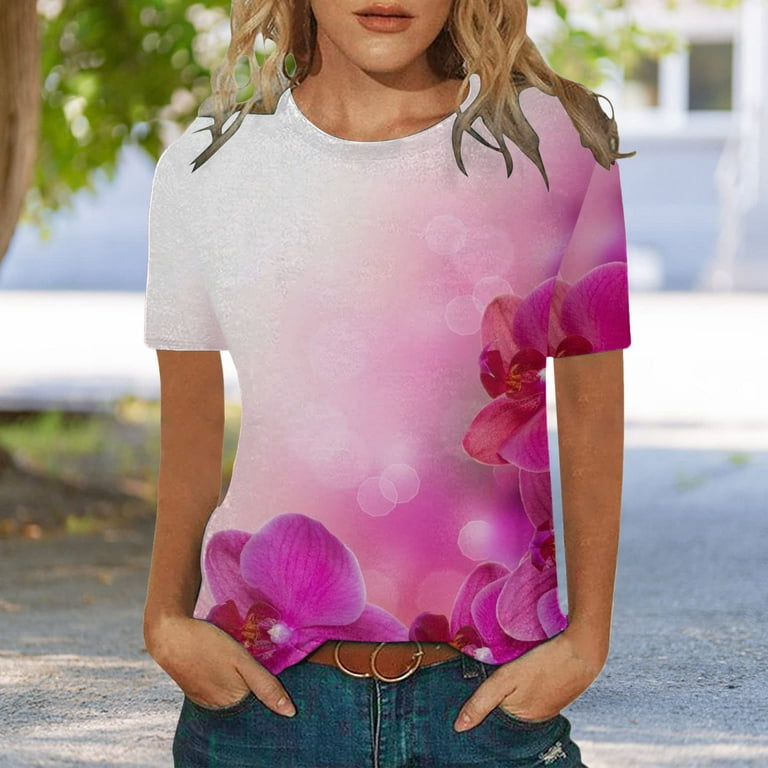 Uorcsa Women's Floral Printed Short Sleeve T Shirts