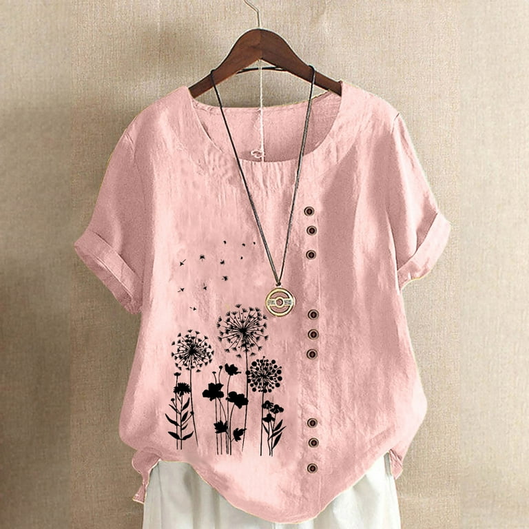  Summer Womens Short Sleeve Crew Neck Floral Printed
