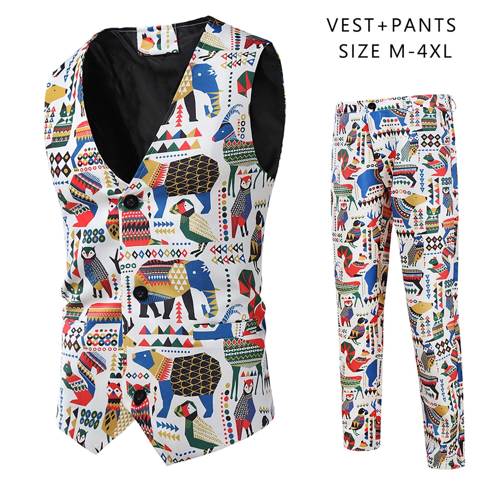 Uorcsa Soft Suit Vest TwoPiece Printed Daily Mens Set White