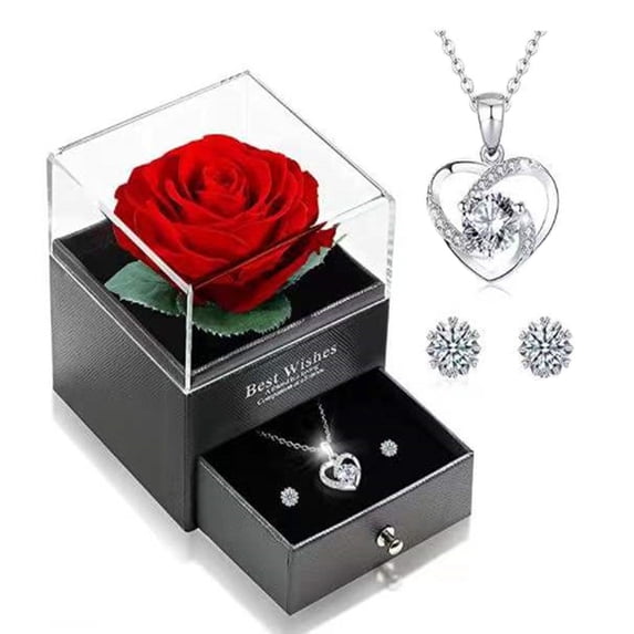 FAIOROI Valentine's Day Present Valentines Day Decorations Rose Gift Box Jewelry Set,Immortal Rose (Real Rose),Suitable For Valentine's Day,Birthday Gift For Women,Excellent Holiday Gift,Birthday Gift