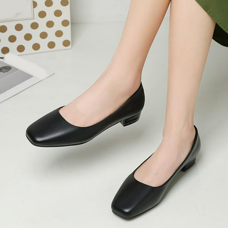 Uorcsa Womens Flat Shoes Wide Width Adult Round Head Small Leather Flat Heel Collision Ladies Single Lazy People Kick Off Shoes Fashion Black Size 8.5