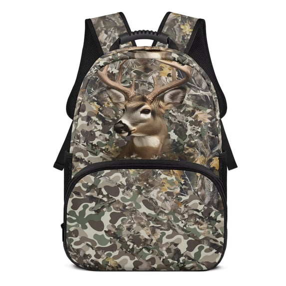 Uorisanigo 17 Inch Camo Deer Print School Backpack for Kids, Lightweight Durable Bookbag for Kindergarten and Elementary, Adjustable Straps and Side Water Bottle Pocket