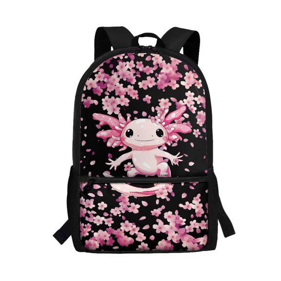Uorisanigo 17 Inch Kids Backpack School Bag, Sakura Axolotl Children Backpack for Preschool, Kindergarten, Elementary with Adjustable Shoulder Straps for 6-13 Years Old