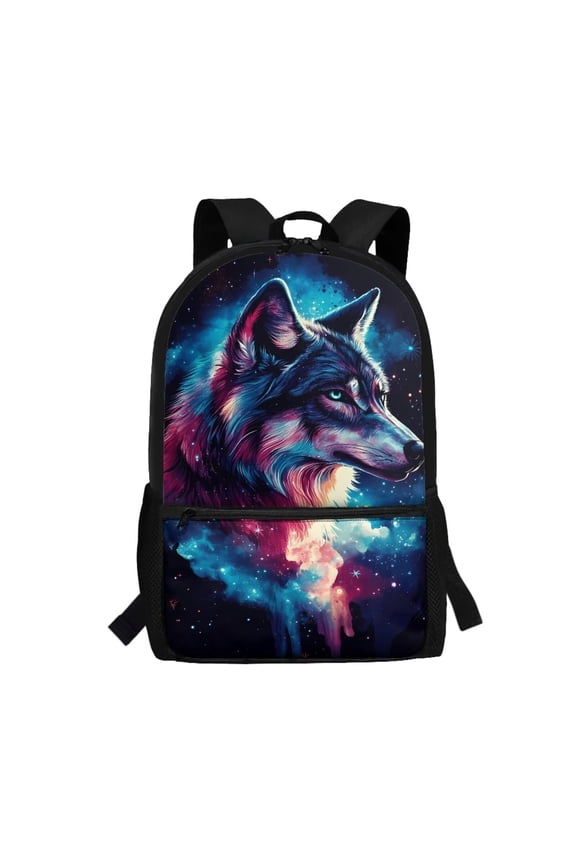 17 inch Boys Girls Backpack Lightweight Kids Galaxy Wolf School Bag Sports Casual Daypack with Adjustable Padded Straps for Elementary Kindergarten
