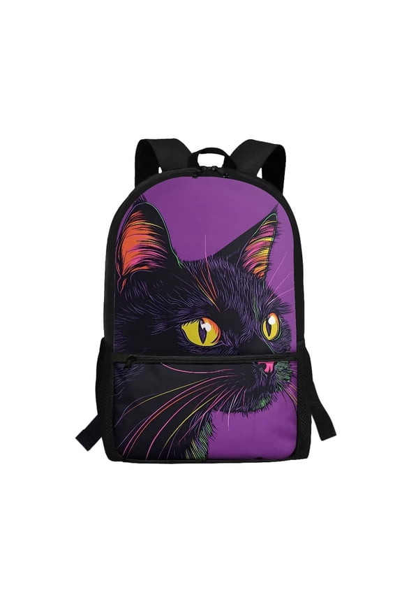 17 inch Cool Black Cat School Backpack Lightweight Girls Backpack Travel Casual Daypack with Adjustable Padded Straps for Elementary Kindergarten