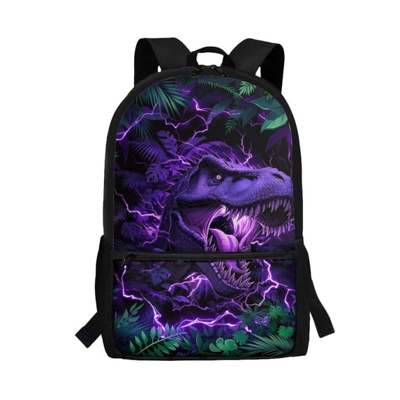 Uorisanigo 17 inch School Backpack Bag for Boys Girls 6-12 Year Kids Purple Lightning T-Rex Bookbag with Water Bottle Pockets Large Capacity Sports Casual Daypack Travel Backpacks