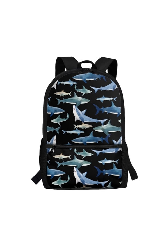 17 inch Shark Print Kids School Backpack Children Casual Sport Daypack Sports Rucksack Multifunctional Travel Rucksack for School, Camps and Travel