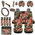 thumbnail image 1 of Uorisanigo 18 PCS Car Accessories, Forest Deer US Flag Universal Auto Seat Protector Seatbelt Strap Pad Steering Wheel Cover Armrest Cover Cup Holders Handbrake Gear Shift Headrest Cushion Keychain, 1 of 7