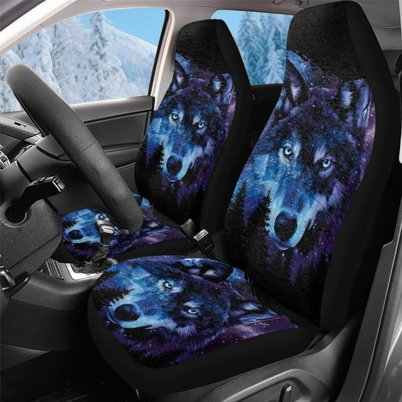Uorisanigo 2 PCS Car Seat Covers Front Seats only Soft Plush Galaxy Wolf Auto Seat Cover Car Bucket Seats Protectors Covers Universal Fit for SUV Sedan Van