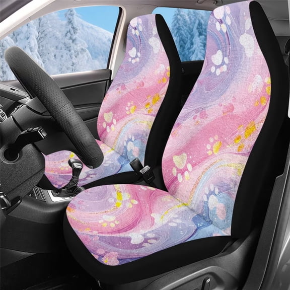 Uorisanigo 2 Pack Car Seat Covers Fluffy Colorful Marble Dog Paws Car Seat Covers Front Seats Only Vehicle Interior Accessories Decor for Auto Trucks Van SUV
