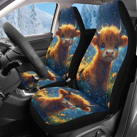 Uorisanigo 2-Pack Car Seat Covers, Soft Plush Baby Highland Cow Front Seats Covers, Comfy Automotive Seat Protectors Seats Cover For Cars, Easy Installation, Car Accessories for Women