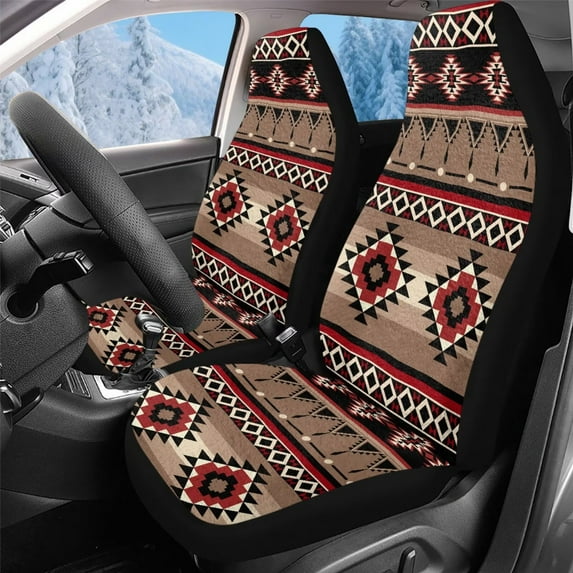 Uorisanigo 2-Pack Car Seat Covers, Soft Plush Ethnic Geometric Aztec Tribal Car Seat Covers Front Seats, Comfy Blanket Cloth Seats Cushion For Cars, Auto Accessories for Men