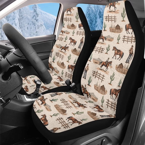 Uorisanigo 2 Pcs Car Seat Covers Set Western Cowboy Print Vehicle Front Seat Protection Vehicle Seats Protectors Driver Interior Accessories Universal Fit for Most Car SUV Van Truck