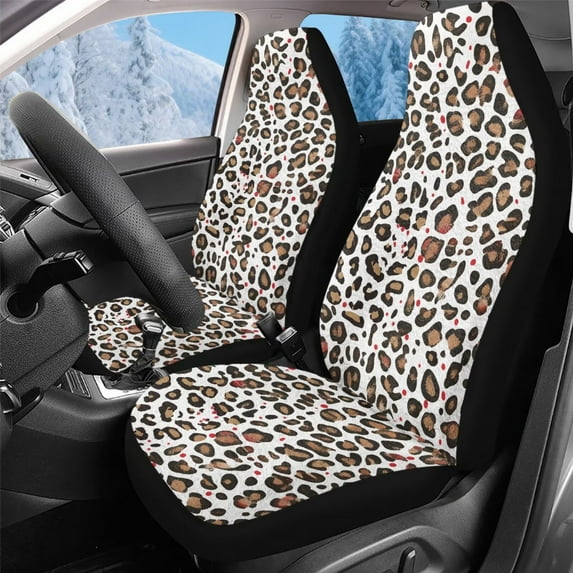 Uorisanigo 2 Pcs Front Car Seat Cover, Brown Leopard Print High Back Bucket Car Seat Cover for Front Seats, Universal Fit for Cars Trucks and SUVs, Soft Plush Coral Velvet Fabric