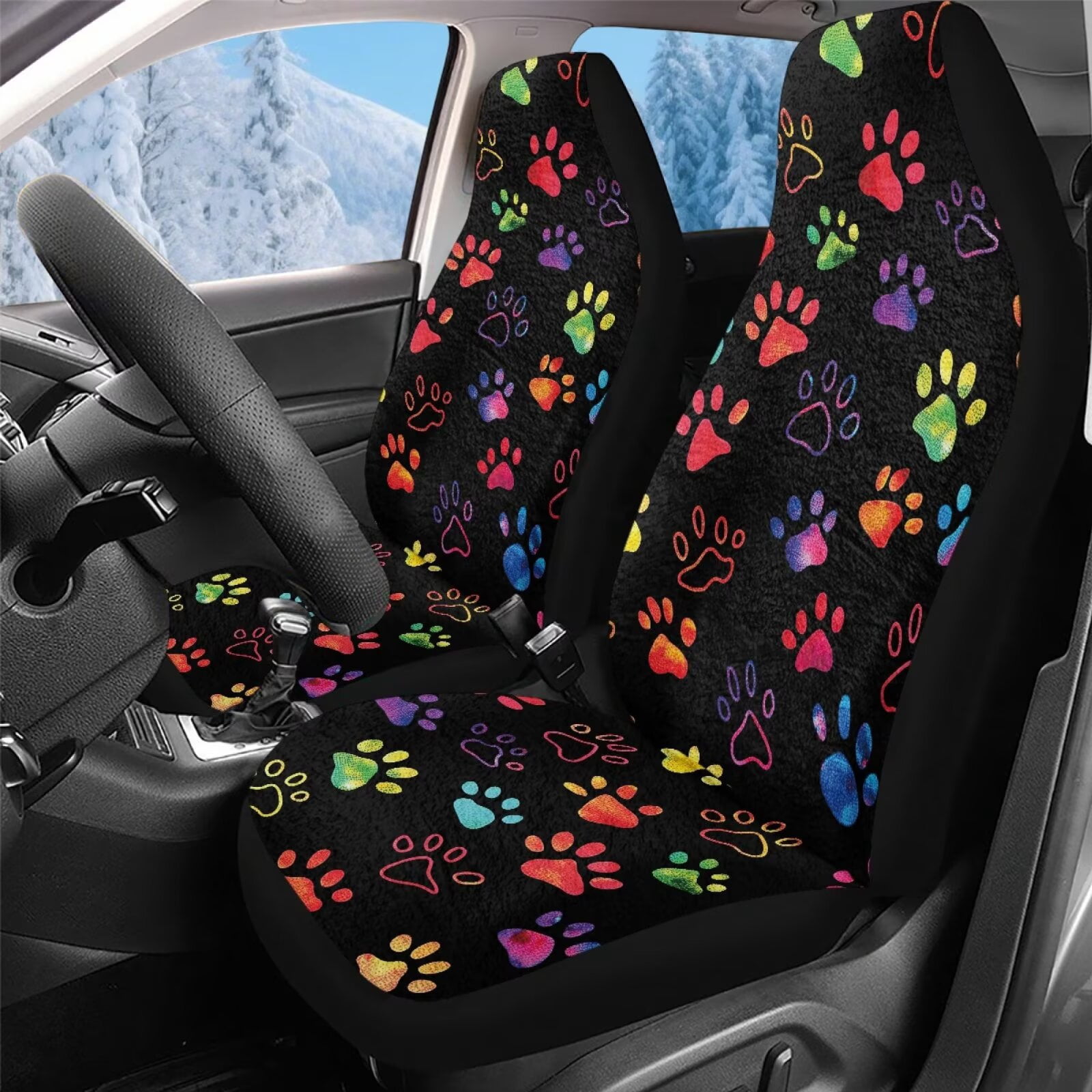Uorisanigo 2 Pieces Car Seat Covers, Universal Colorful Dog Paw Auto Seat Covers Front Seats Only Car Accessoires Fits for Cars, SUV, Sedan, Truck