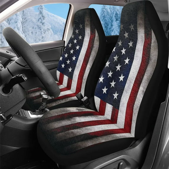 Uorisanigo 2PCS Car Seat Covers for Front Seats, Premium Coral Velvet Fabric American Flag Auto Seat Protectors, Universal Driver Interior Accessories for Car, Truck, SUV